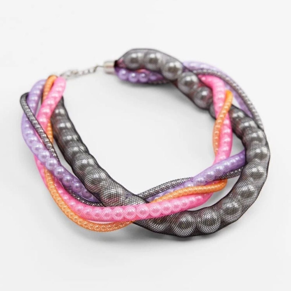Zara Pink/Gray/Lavender/Orange Mesh Pearl Necklace.NWOT